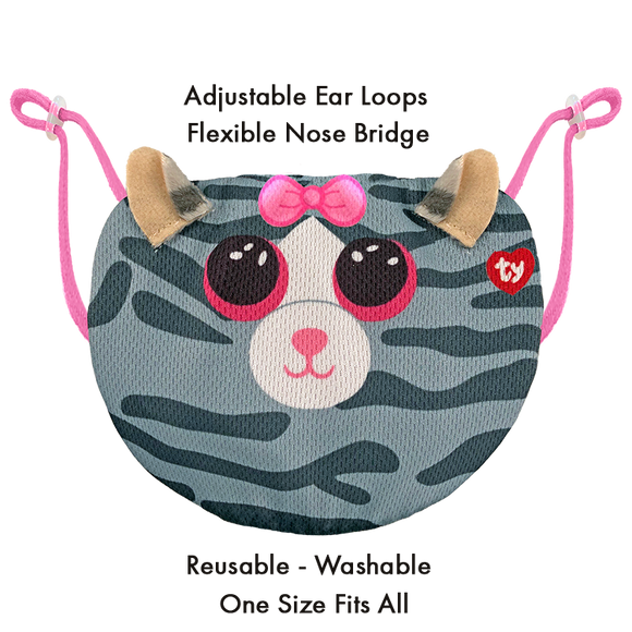 TY Beanie Boo Chidrens Face Mask - Kiki the Striped Gray Cat