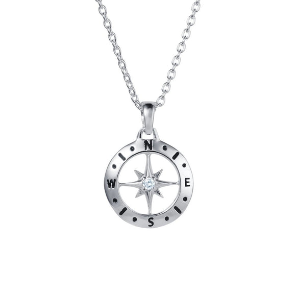 Christin Ranger Sterling Silver April White Topaz Birthstone Love's Compass Pendant Necklace