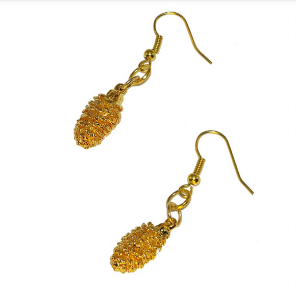 Two Skies Ltd Stunning Forever Leaves Alder Pine Cone Gold Earrings