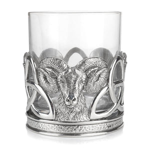 Stunning Pewter Ram And Celtic Knot Whisky Tumbler Glass
