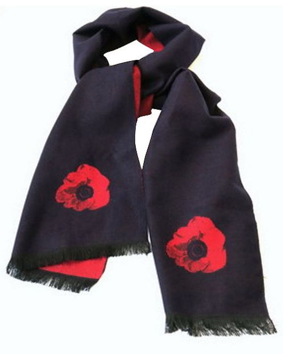 Thurlow Gents Full Length Navy and Red Poppy Twilled Polyester Scarf