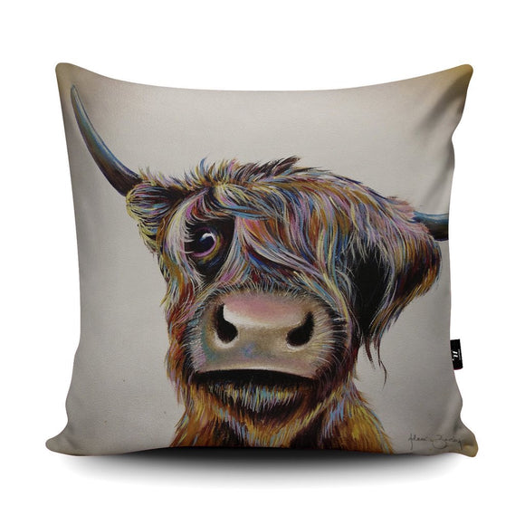 Wraptious Adam Barsby - Highland Cow Vegan Suede Cushion - A Bad Hair Day
