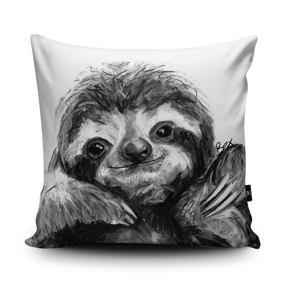 Wraptious Bex Williams - Black and White Smiling Sloth Vegan Suede Cushion