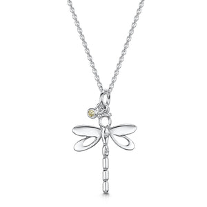 Glenna Jewellery Dragonfly Pendant With Amber Crystal Sterling Silver Necklace Pendant