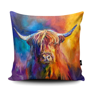 Wraptious Sue Gardner - Stunning Scottish Highland Cow Coo Vegan Suede Cushion