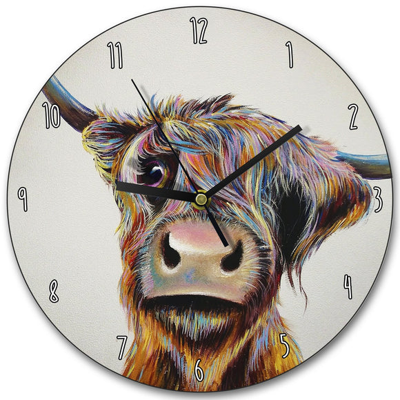 Wraptious Adam Barsby A Bad Hair Day Scottish Highland Cow Coo Wall Clock
