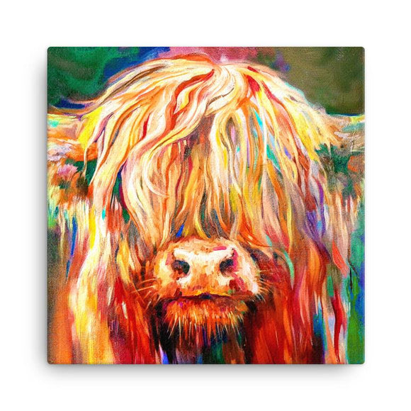 Wraptious Sue Gardner Colourful Baby Scottish Highland Cow Coo Calf Mini Canvas
