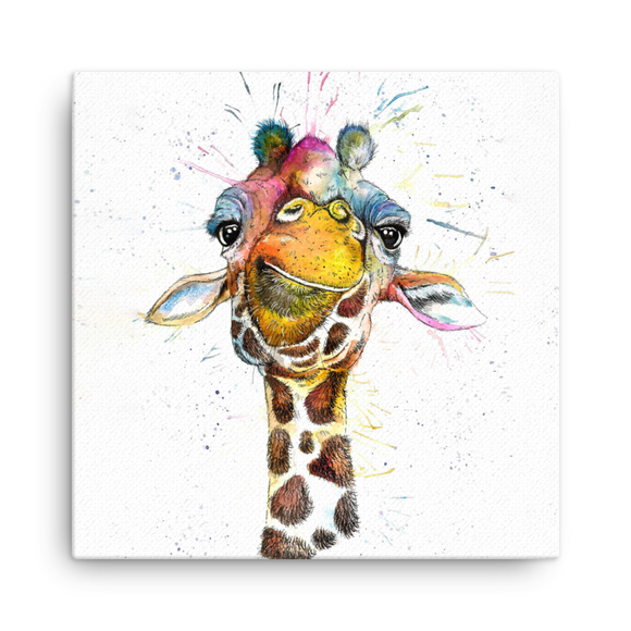 Wraptious Katherine Williams Splatter Rainbow Giraffe Mini Canvas