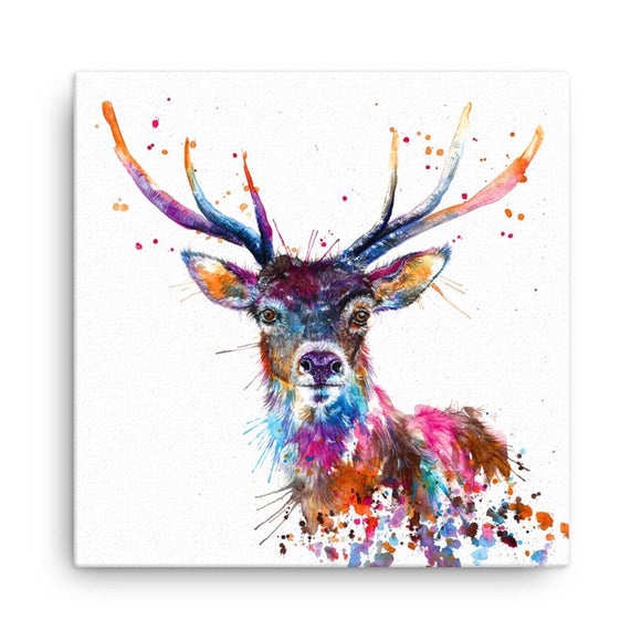 Wraptious Katherine Williams Splatter Rainbow Scottish Highland Stag Canvas