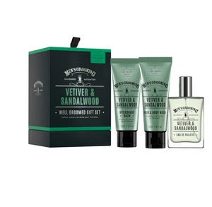 Scottish Soap Men's Grooming Vetiver & Sandalwood Well Groomed Gift Set Aftershave, Balm, Hair And Body Wash