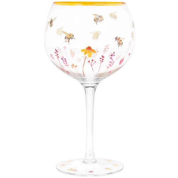 Beautiful Large Hand Painted Stemmed Gin & Tonic Busy Bees Boxed