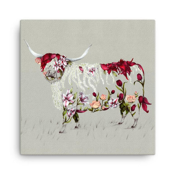 Wraptious Kat Baxter Rustic Bonnie Floral Scottish Highland Cow Coo Mini Canvas