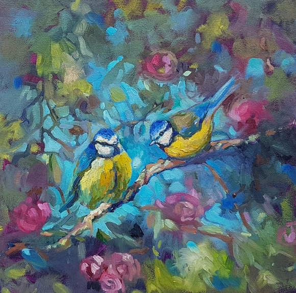 Wraptious Sue Gardner Floral Bluebirds & Blossom Mini Canvas
