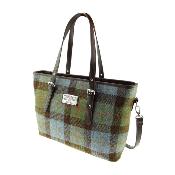 Glen Appin Of Scotland Harris Tweed Spey Classic MacLeod Green Brown Check Ladies Tote Grab Handbag Purse
