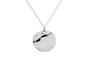 Unique & Co Hammered Sterling Silver & Cubic Zirconia Zodiac Constellation Leo Birthday Necklace Pendant