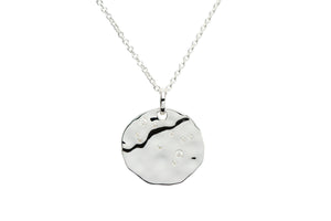 Unique & Co Hammered Sterling Silver & Cubic Zirconia Zodiac Constellation Gemini Birthday Necklace Pendant