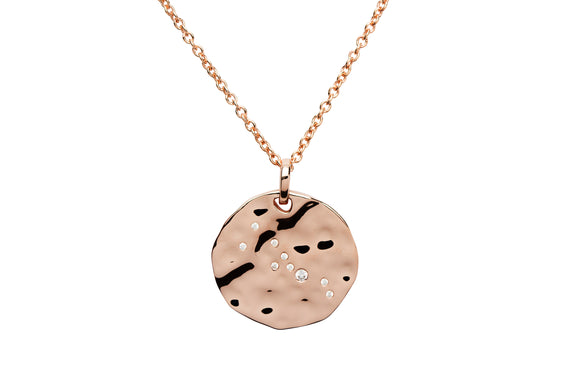 Unique & Co Hammered Sterling Silver Rose Gold Plated & Cubic Zirconia Zodiac Constellation Taurus Birthday Necklace Pendant