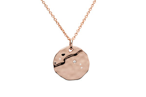Unique & Co Hammered Sterling Silver Rose Gold Plated & Cubic Zirconia Zodiac Constellation Aries Birthday Necklace Pendant