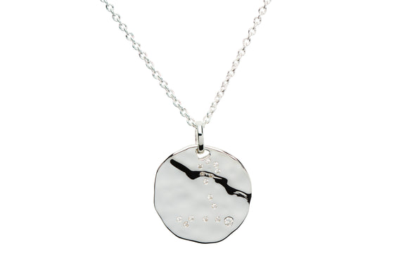 Unique & Co Hammered Sterling Silver & Cubic Zirconia Zodiac Constellation Pisces Birthday Necklace Pendant