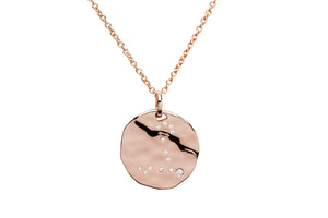 Unique & Co Hammered Sterling Silver Rose Gold Plated & Cubic Zirconia Zodiac Constellation Pisces Birthday Necklace Pendant