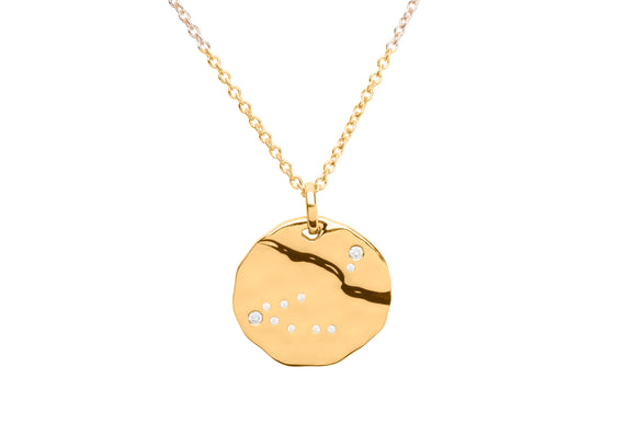 Unique & Co Hammered 18 Carat Gold & Cubic Zirconia Zodiac Constellation Capricorn Birthday Necklace Pendant