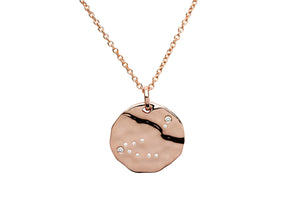 Unique & Co Hammered Sterling Silver Rose Gold Plated & Cubic Zirconia Zodiac Constellation Capricorn Birthday Necklace Pendant