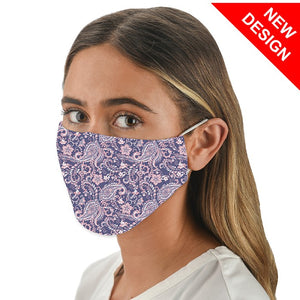 Snoozies! Purple Paisley Print Adult Adjustable Washable Reusable Face Mask Covering
