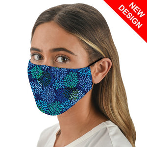 Snoozies! Blue Green Floral Flower Adult Adjustable Washable Reusable Face Mask Covering