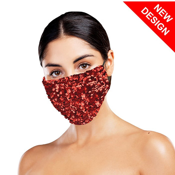 Snoozies! Red Sequin Dazzle Adult Adjustable Washable Reusable Face Mask Covering