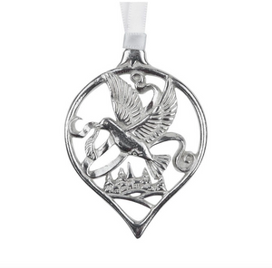 Stunning Polished Pewter Silver Christmas Tree Decoration Hanger Bauble Turtle Dove