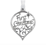 Stunning Polished Pewter Silver Christmas Tree Decoration Hanger Bauble First Christmas
