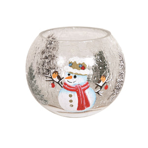 Snowman Crackle Glaze Globe Tealight Holder 8cm