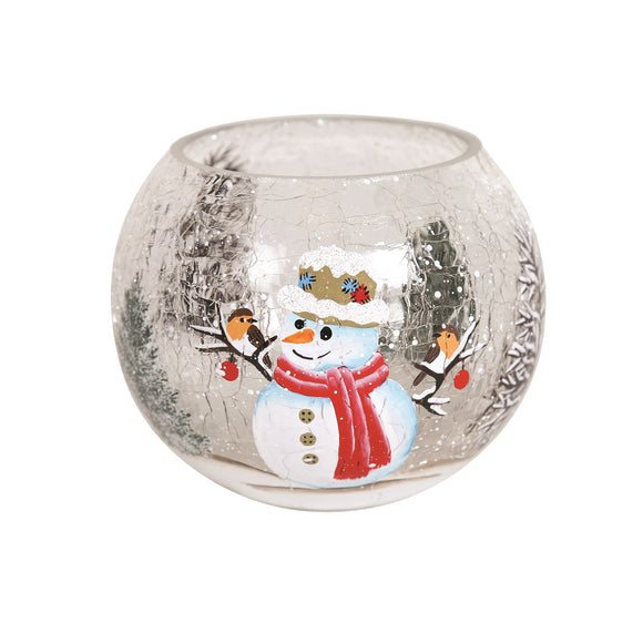 Snowman Crackle Glaze Globe Tealight Holder 8cm