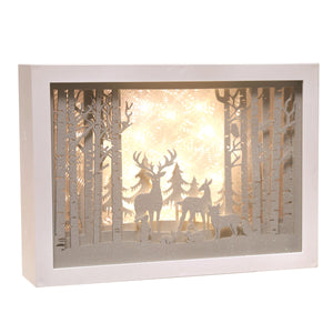 LED Long Freestanding Christmas Forest Scene featuring Reindeer