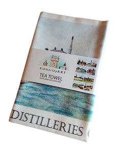 Kimberley Art Distilleries Of Scotland Hand Painted Watercolour Art Tea Towel