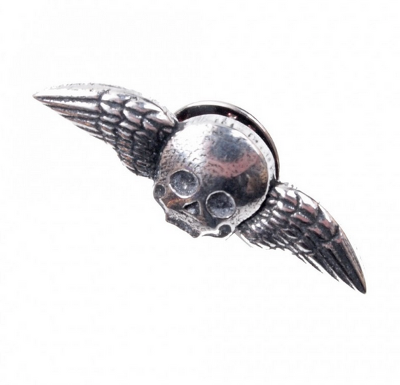 Stunning Scottish Pewter Clutch Pin - Winged Skull