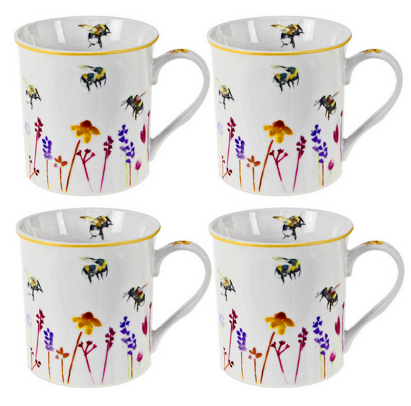 Set of 4 Busy Bumble Bees Mugs Set of 4
