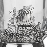 Stunning Pewter and Glass Pint Tankard featuring a Viking And Longship With Serpent Handle