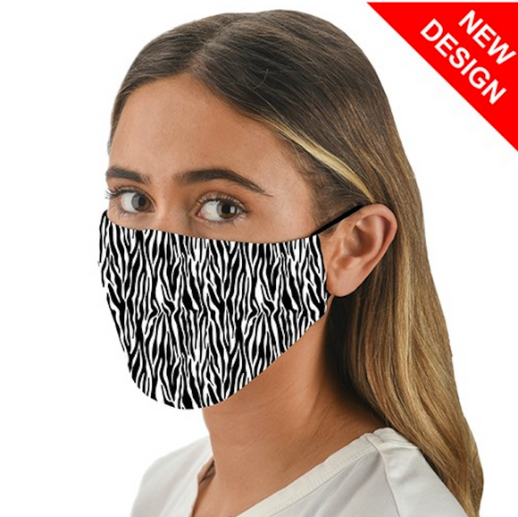 Snoozies! Zebra Print Adult Adjustable Washable Reusable Face Mask Covering