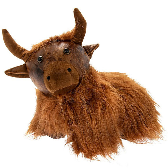Super Cute Antique Finish Fluffy Scottish Highland Cow Coo Doorstop