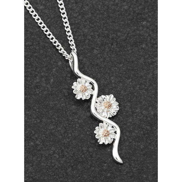 Equilibrium Silver Plated Botanical Two Tone Ripple Gerbera Flower Necklace Pendant