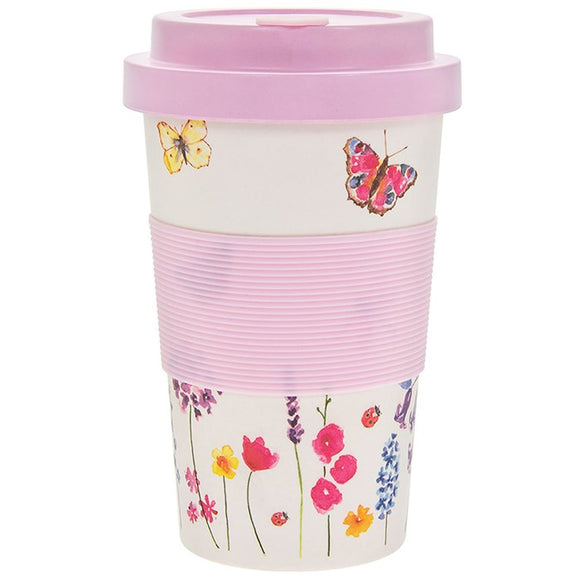 Pink Pretty Butterfly 350ml Reusable Bamboo Fibre Ecoffee Cups Tea Coffee Mugs Travel Mug