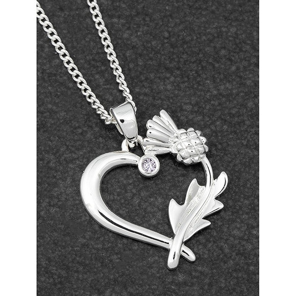 Equilibrium Silver Plated Vibrant Scottish Thistle Love Heart Necklace Pendant