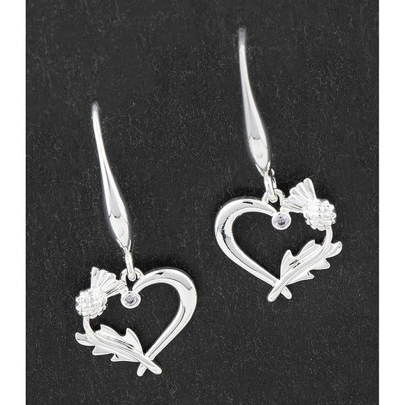 Equilibrium Silver Plated Vibrant Scottish Thistle Love Heart Dangle Drop Earrings