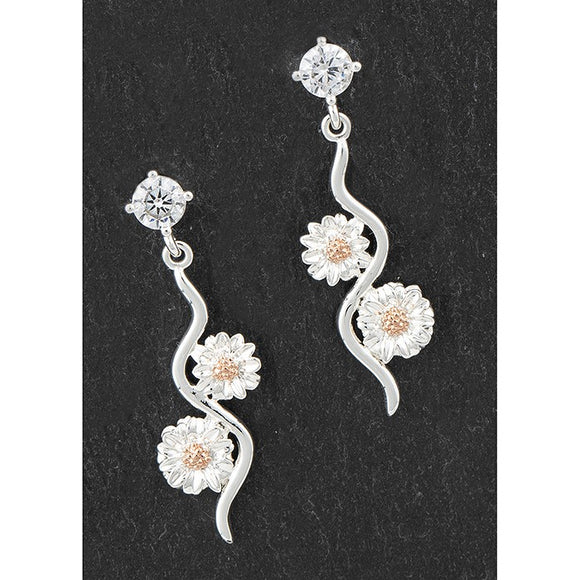 Equilibrium Silver Plated Botanical Two Tone Glam Gerbera Flower Drop Dangle Earrings