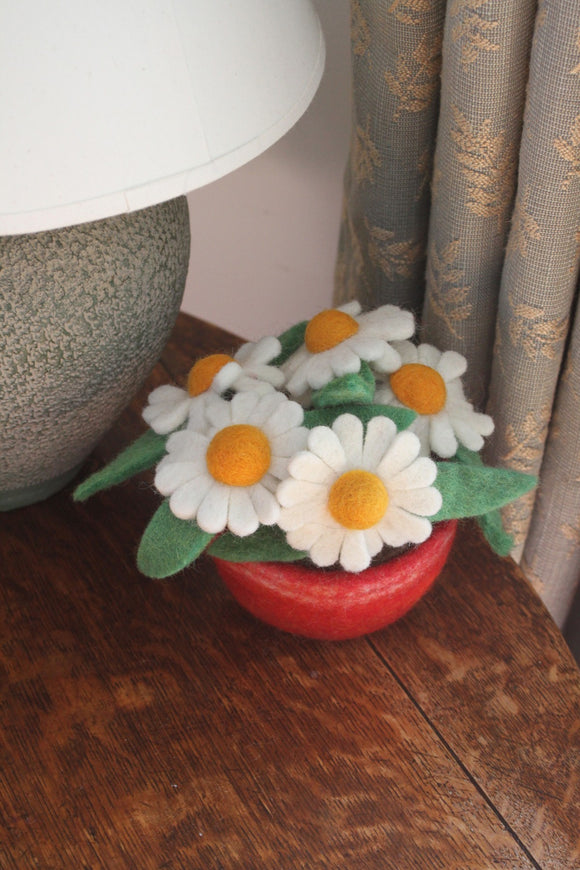 Sustainable Fair Trade Handmade Felted White Daisy Flower Pot