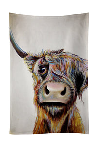 Wraptious Adam Barsby A Bad Hair Day Scottish Highland Cow Coo Cotton Kitchen Tea Towel