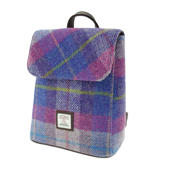 Glen Appin Of Scotland Harris Tweed Pink Purple Tartan Check 'Mini' Backpack Handbag Purse