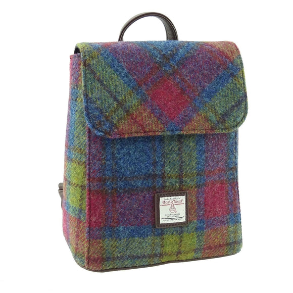 Glen Appin Of Scotland Harris Tweed Pink Blue Green Tartan Check 'Mini' Backpack Handbag Purse