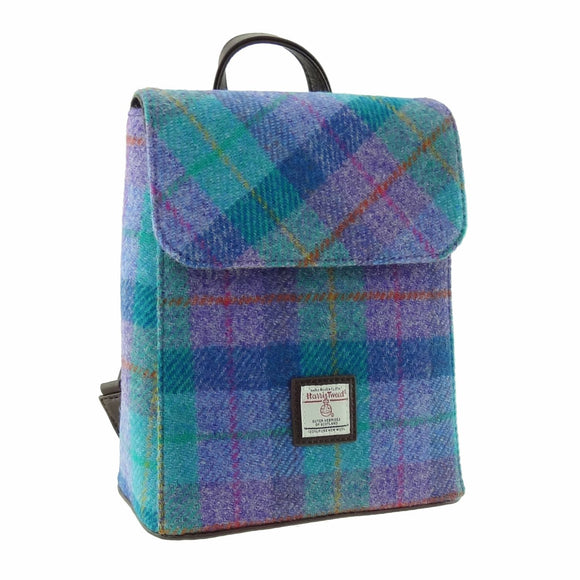 Glen Appin Of Scotland Harris Tweed Green Purple Tartan Check 'Mini' Backpack Handbag Purse